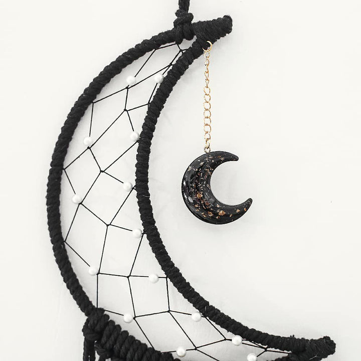 Attrape-rêves en macramé avec motif lune en onyx noir Olivenorma