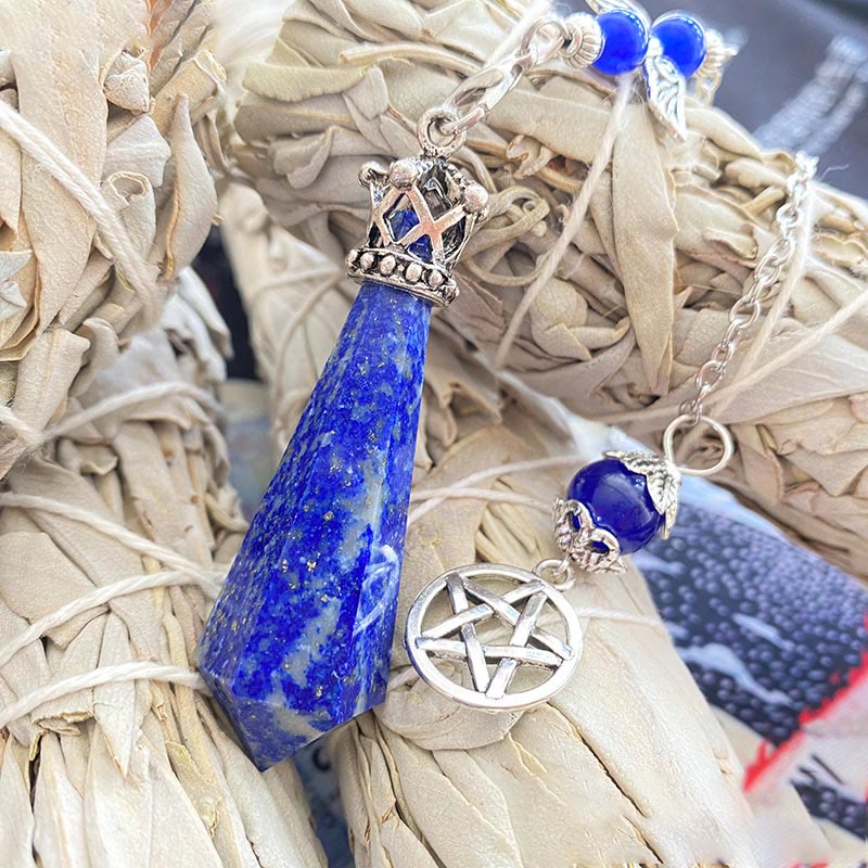 Pendule couronne d'ailes en cristal de lapis-lazuli Olivenorma