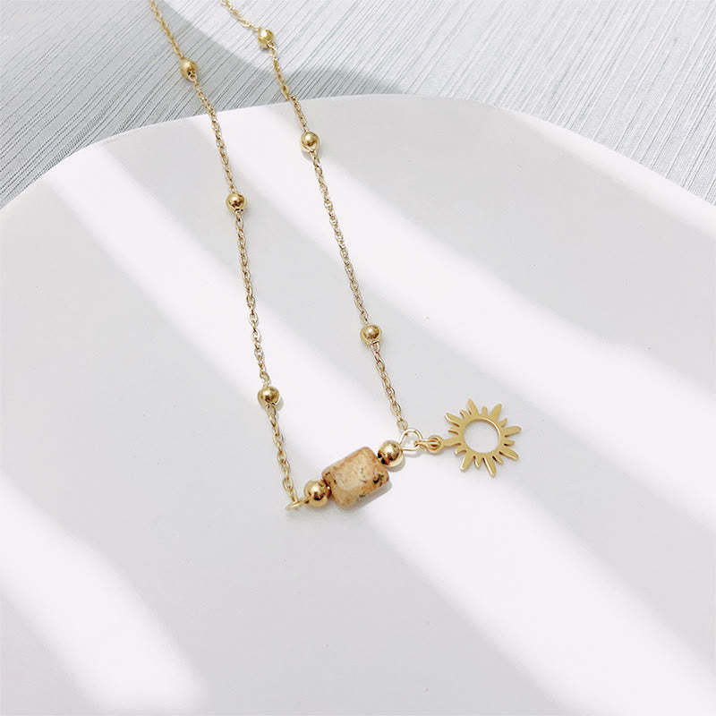 Collier et bracelet avec pendentif soleil en jaspe naturel Olivenorma