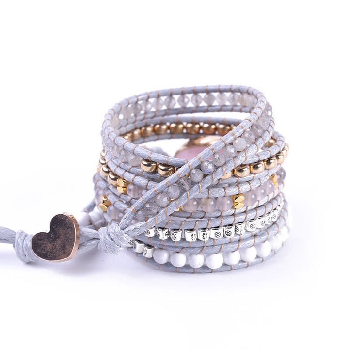 Bracelet enroulé tricoté à la main en quartz rose délicat et turquoise blanche Olivenorma