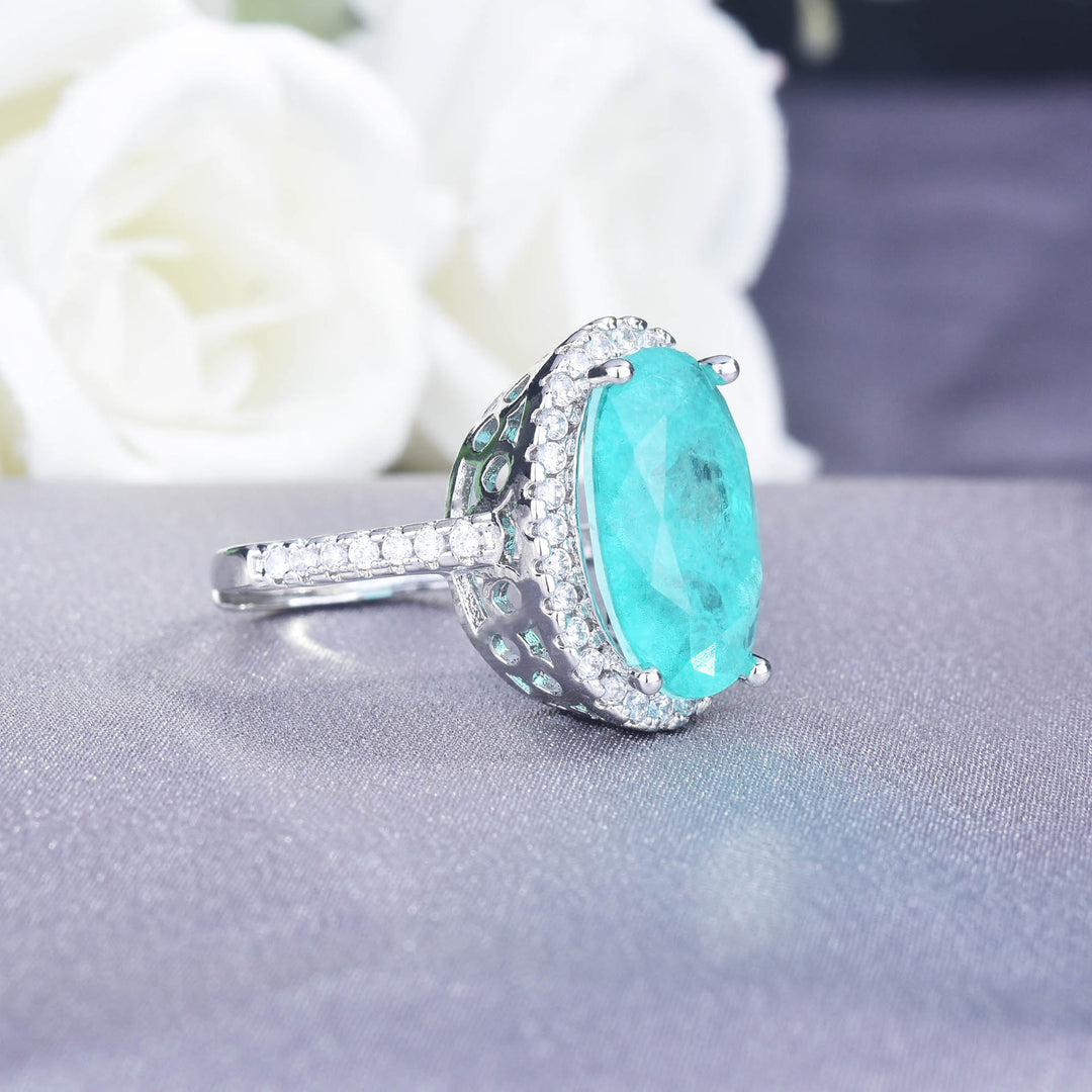 Bague de fiançailles ajustable Olivenorma avec grande tourmaline Paraiba ovale