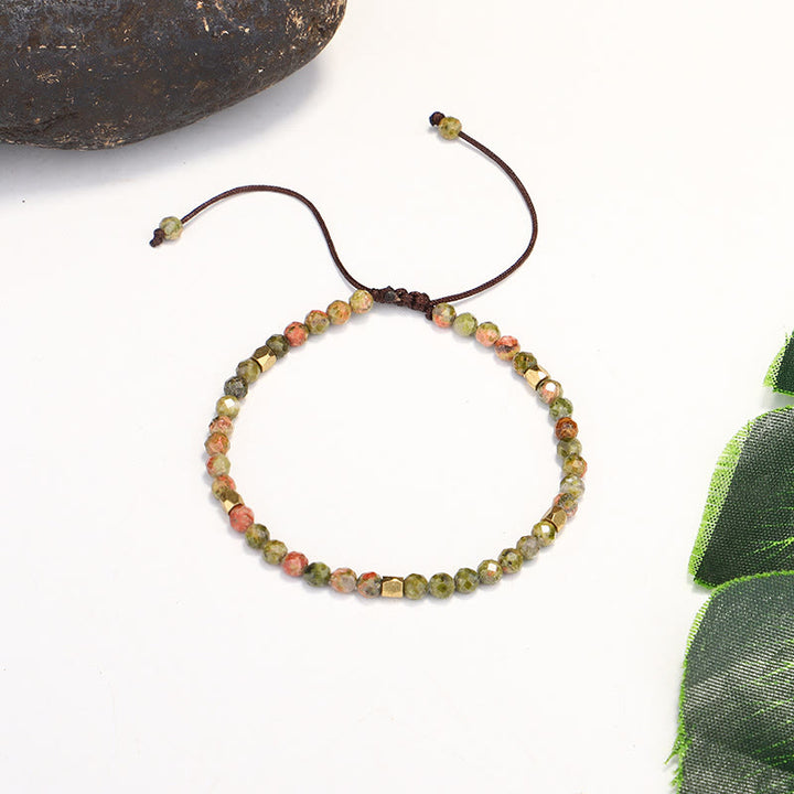 Bracelet ajustable tressé en perles d'unakite à facettes Olivenorma
