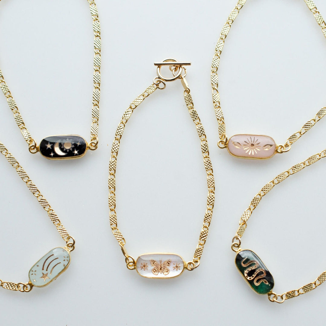 Bracelet d'amour en pierre naturelle avec papillon, étoile, lune et amour Olivenorma