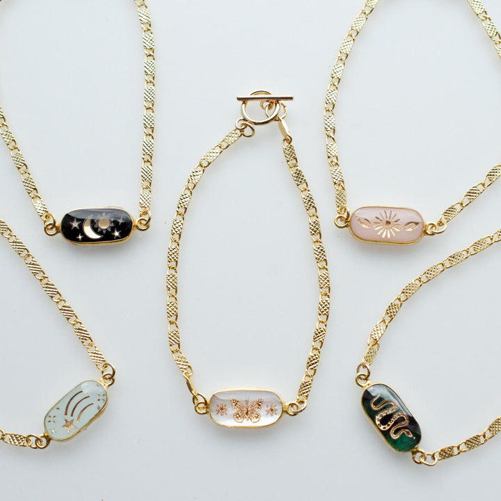 Bracelet d'amour en pierre naturelle avec papillon, étoile, lune et amour Olivenorma