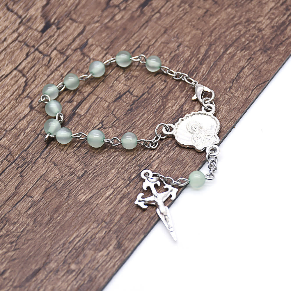 Bracelet chapelet et croix en aventurine verte Olivenorma