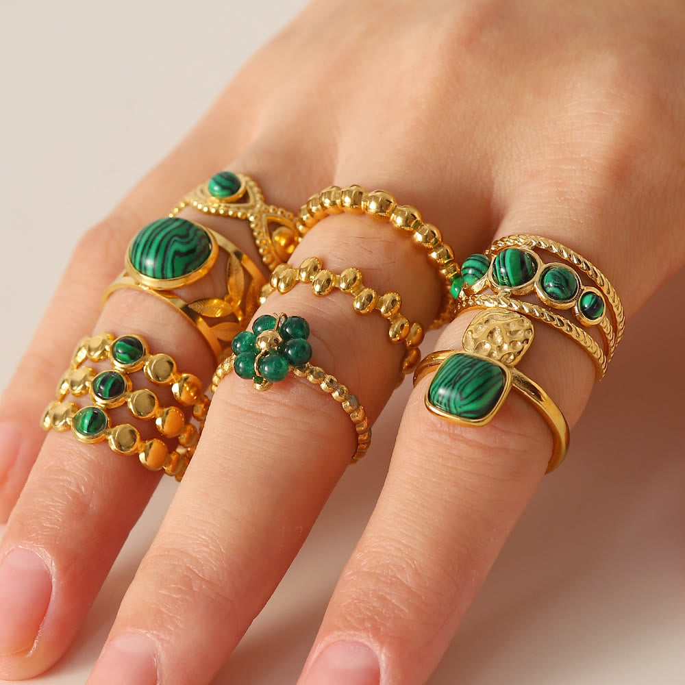 Ensemble de bagues ouvertes en malachite naturelle verte et ou Olivenorma