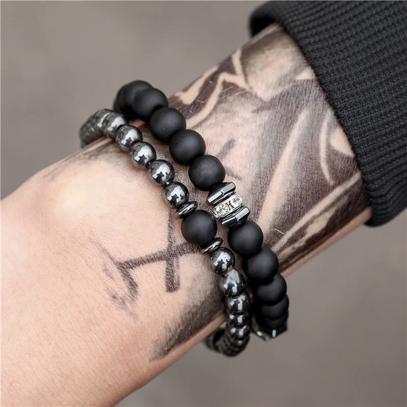 Olivenorma Bijoux pour hommes Ensemble de 2 bracelets tendance Punk en perles