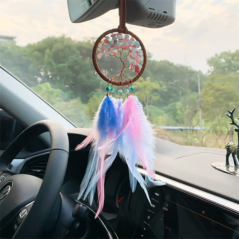 Ornement de voiture attrape-rêves en plumes en cristal arbre de vie Olivenorma