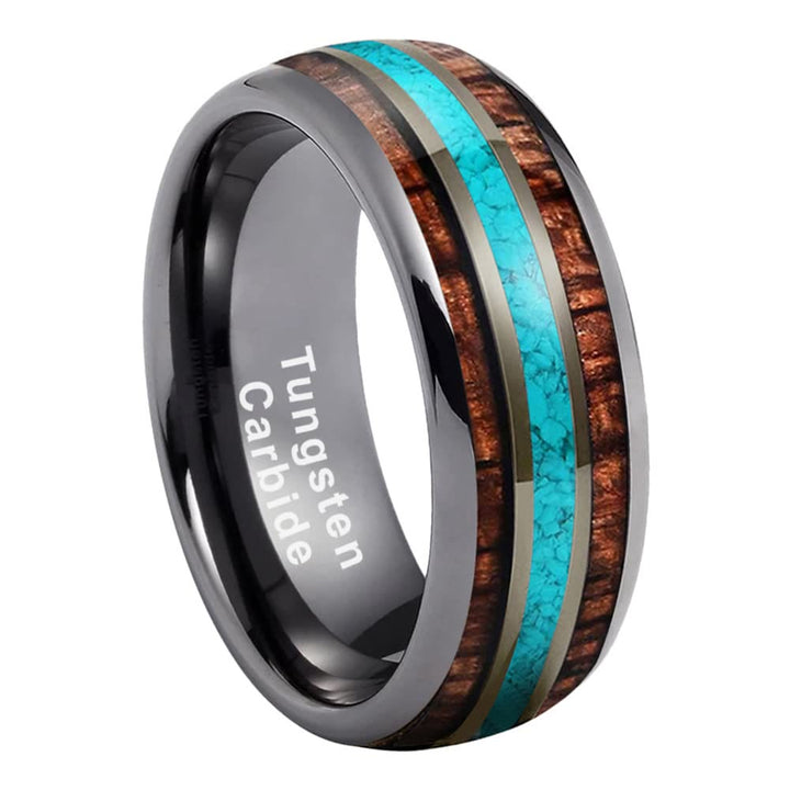 Bague en carbure de tungstène poli Olivenorma Wood Turquoise 8 mm