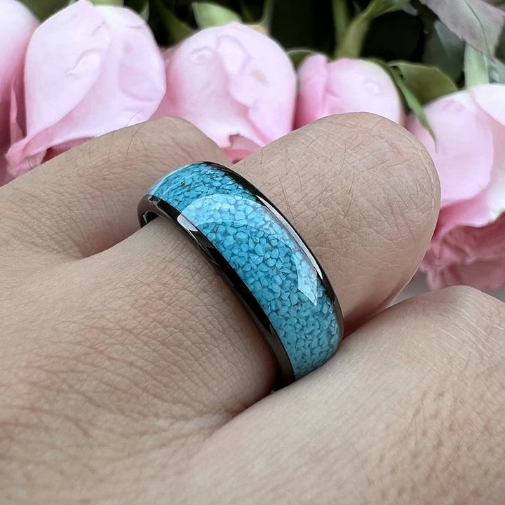 Bague pour homme en carbure de tungstène turquoise écrasé Olivenorma