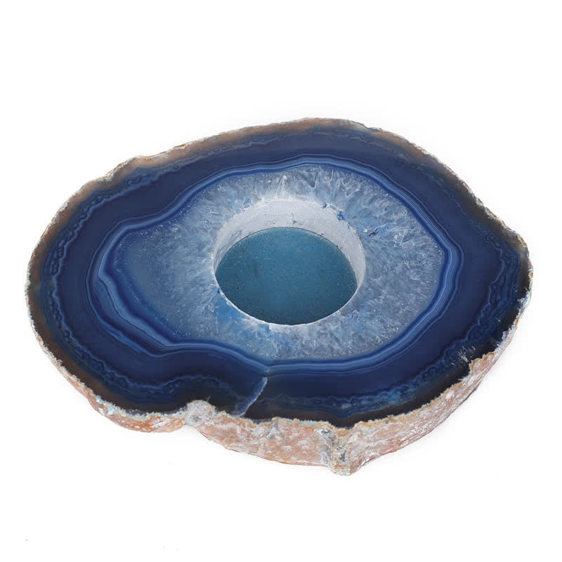 Bougeoir en tranche d'agate bleue naturelle