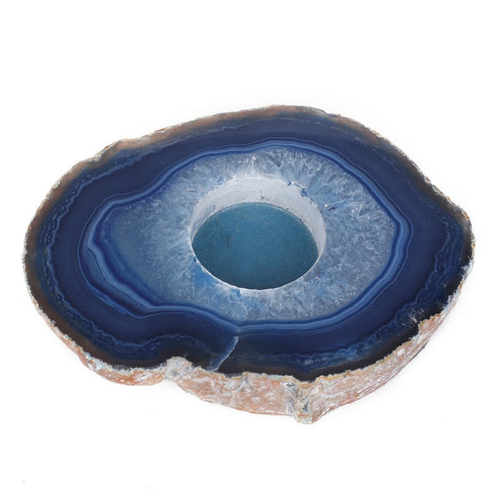 Bougeoir en tranche d'agate bleue naturelle