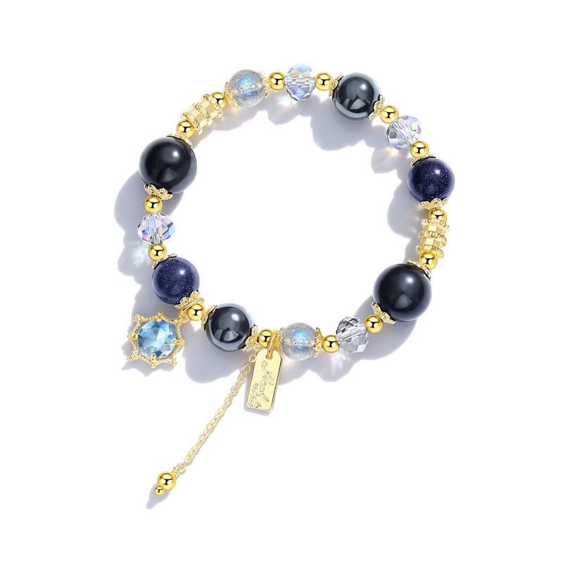 Bracelet de perles en obsidienne et pierre de lune en grès bleu Olivenorma