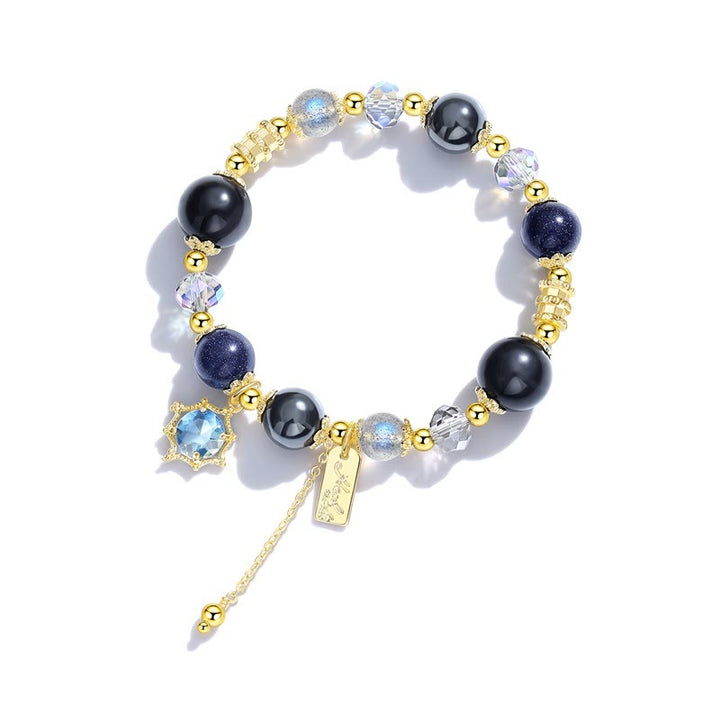 Bracelet de perles en obsidienne et pierre de lune en grès bleu Olivenorma