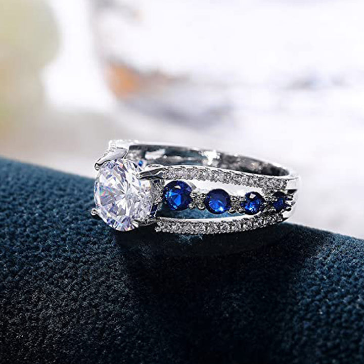 Bague créative en saphir bleu et zircon creux Olivenorma