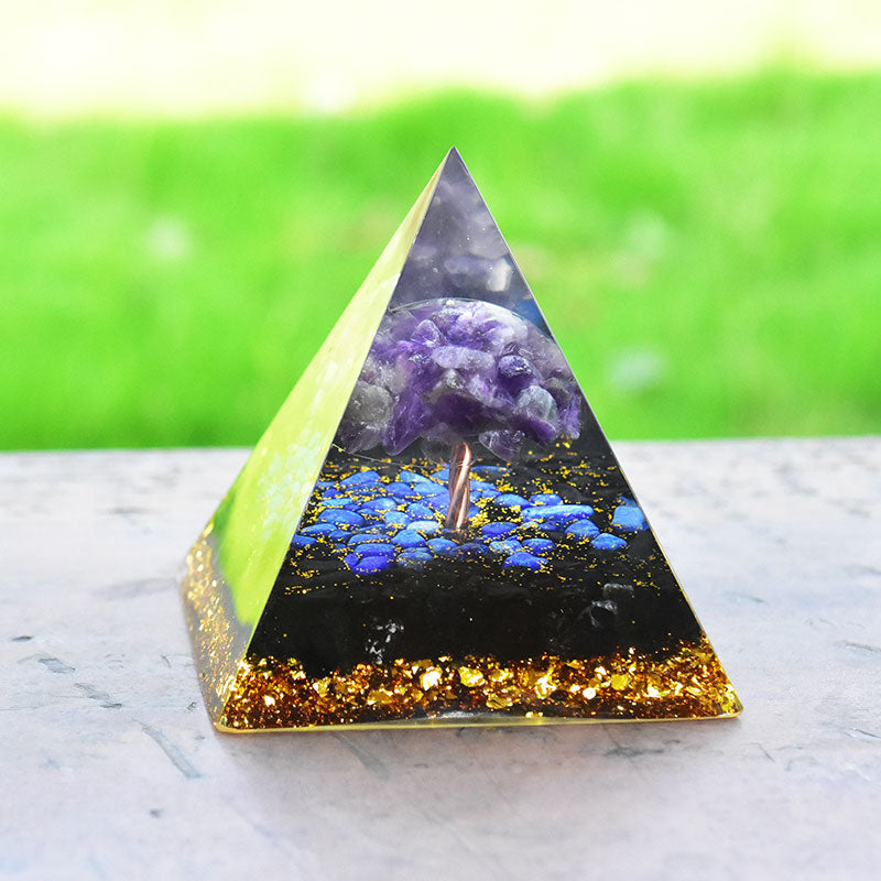 Olivenorma Améthyste Obsidienne Lapis Lazuli Arbre de Vie Orgone Pyramide