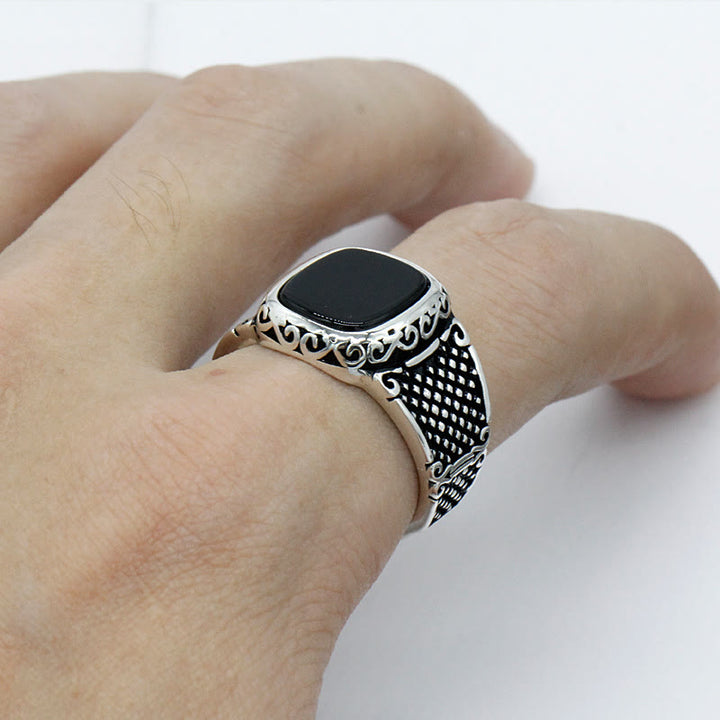 Bague cadeau cool en argent pour homme avec onyx noir Olivenorma