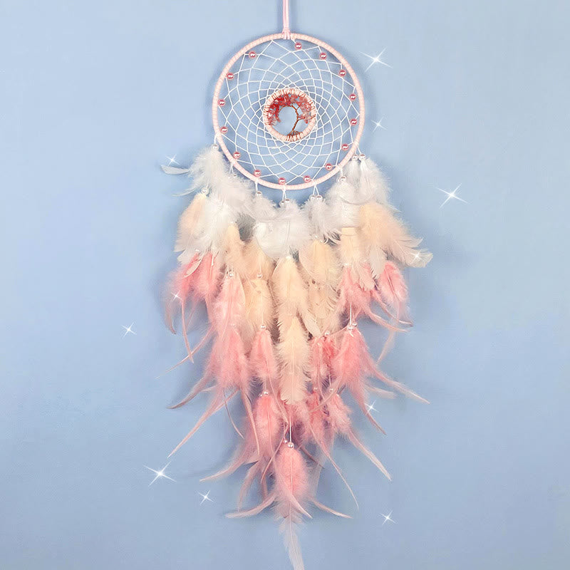 Attrape-rêves en cristal arbre de vie avec plumes phosphorescentes Olivenorma