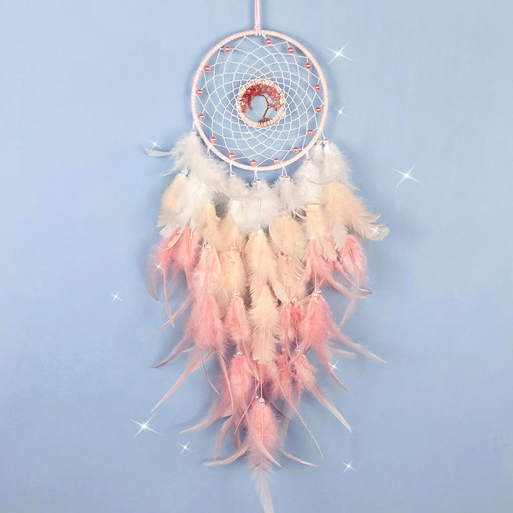 Attrape-rêves en cristal arbre de vie avec plumes phosphorescentes Olivenorma