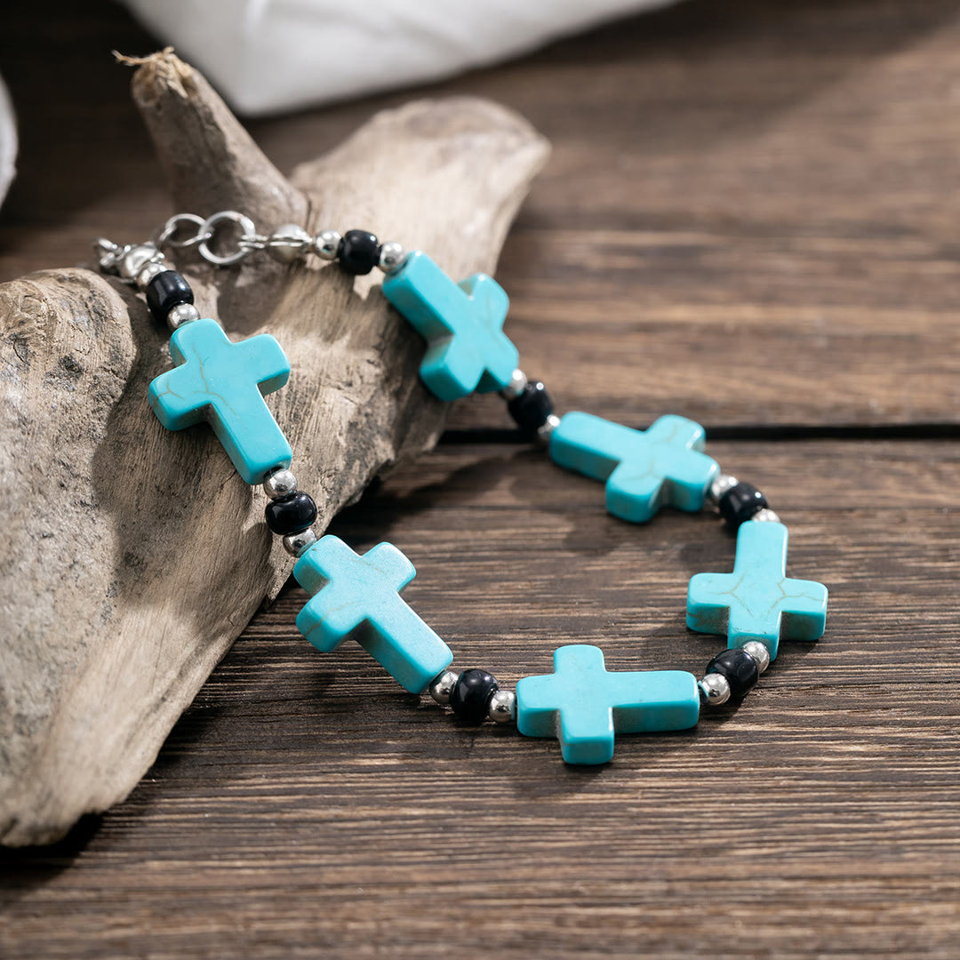 Bracelet homme en turquoise naturelle avec brins croisés Olivenorma
