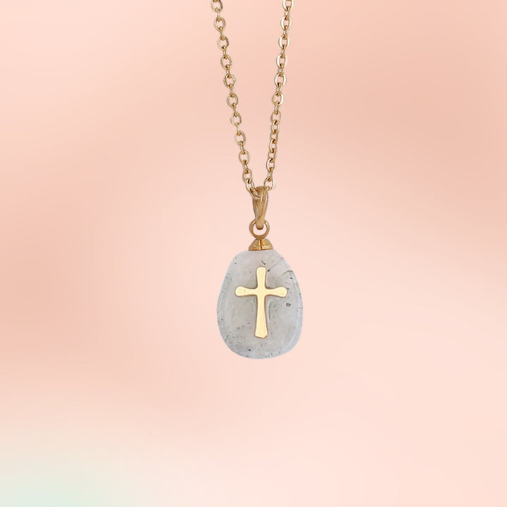 Collier avec pendentif en croix en pierre naturelle Olivenorma