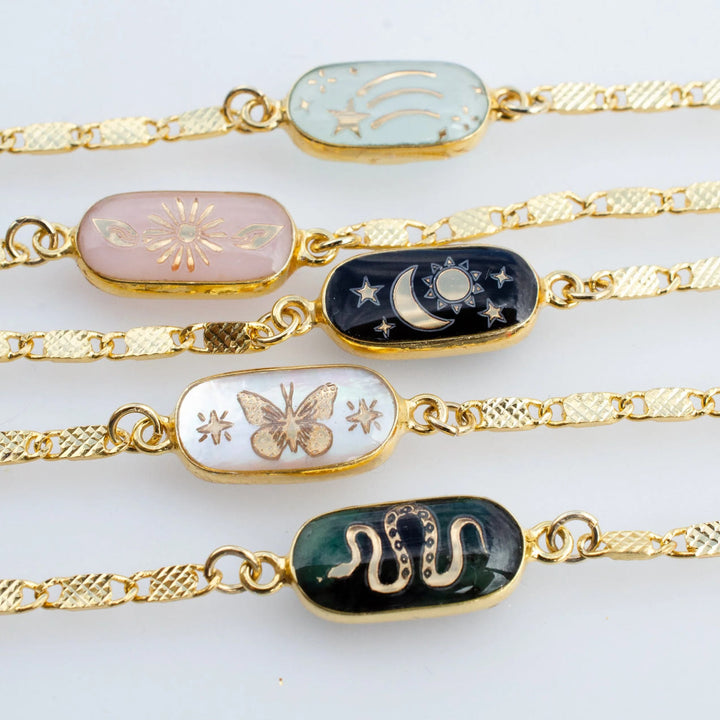 Bracelet d'amour en pierre naturelle avec papillon, étoile, lune et amour Olivenorma