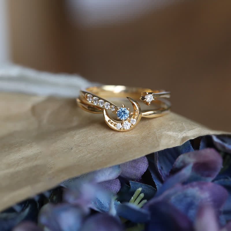 Bague en zircon lune et étoile