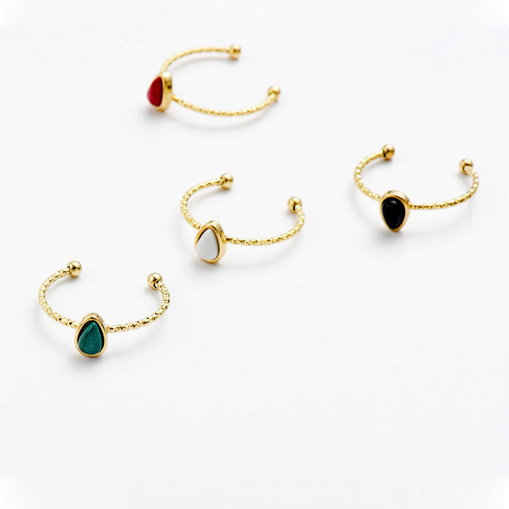 Bague en acier titane 18 carats avec pierre naturelle et goutte d'eau Olivenorma