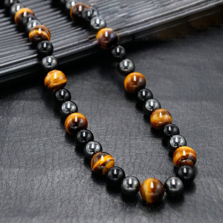 Collier de perles en hématite et obsidienne en cristal de guérison Olivenorma
