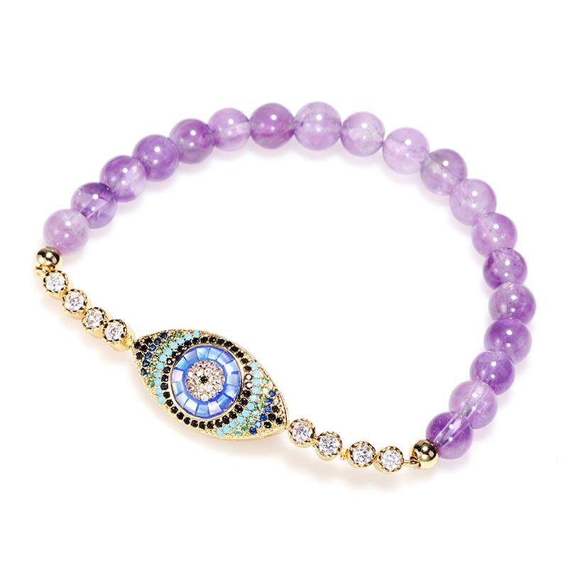Bracelet de guérison Olivenorma avec symbole du mauvais œil en améthyste