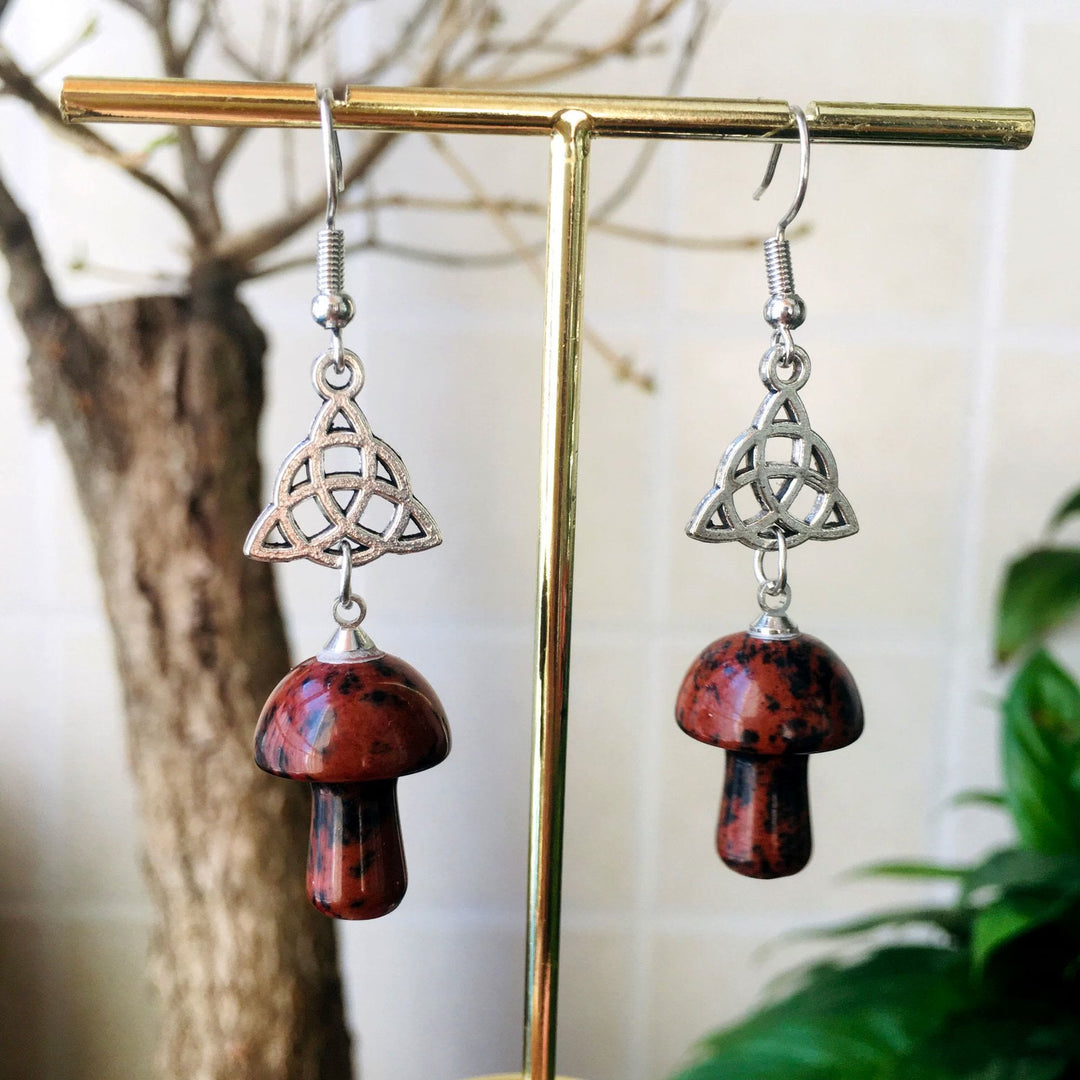 Boucles d'oreilles à tige en forme de champignon mignon en pierre de cristal naturel Olivenorma