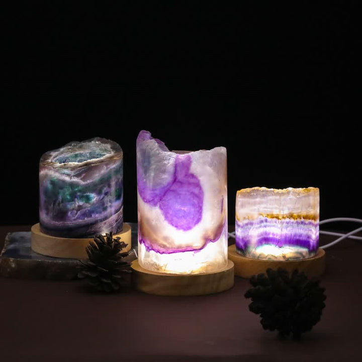Lampe cylindrique en cristal de fluorite naturelle Olivenorma