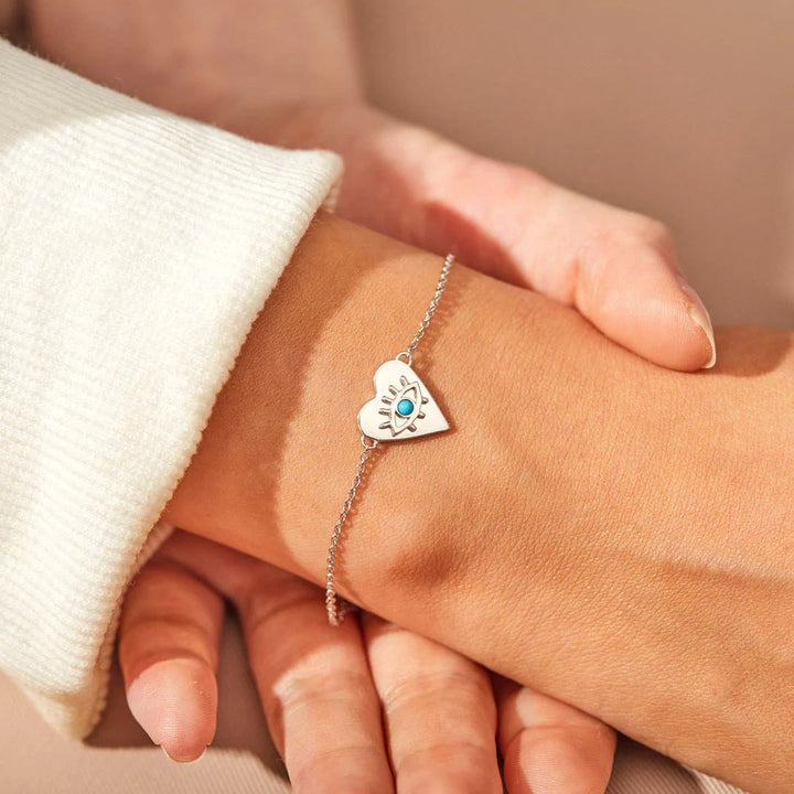 Bracelet fin en argent turquoise avec cœur et mauvais œil Olivenorma