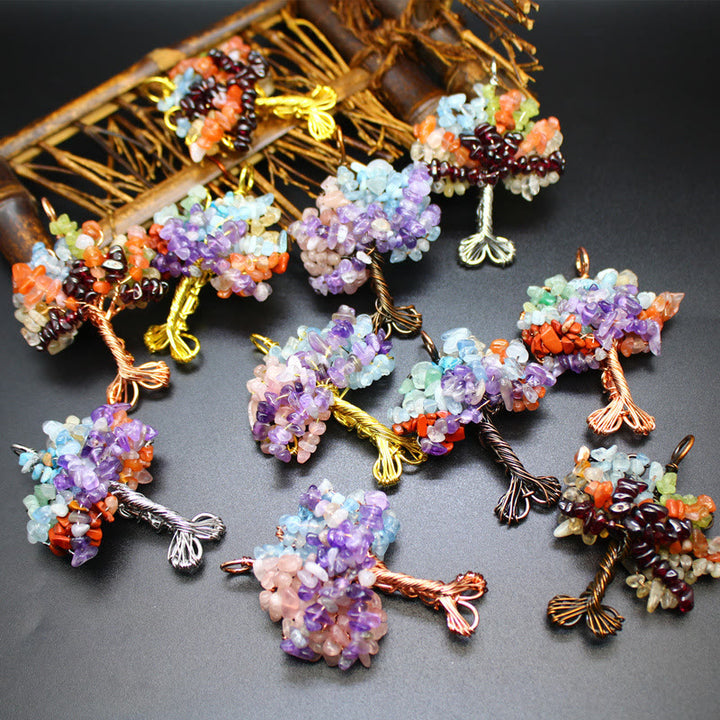 Collier pendentif arbre de vie chakra gravier cristal Olivenorma