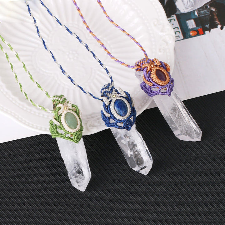 Collier pendentif en pierre naturelle tressée en quartz clair Olivenorma