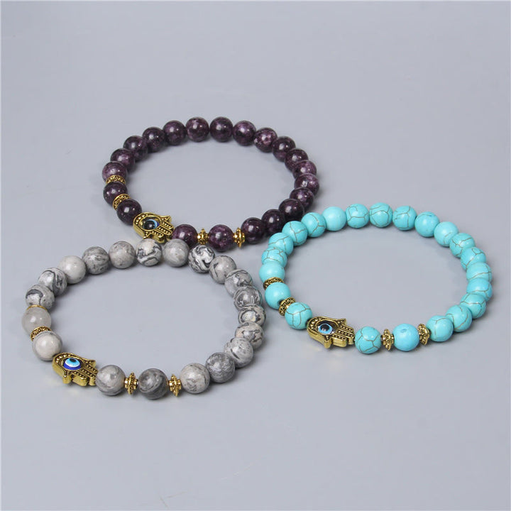 Bracelet homme Olivenorma Evil Eye Hamsa 8 mm en perles naturelles