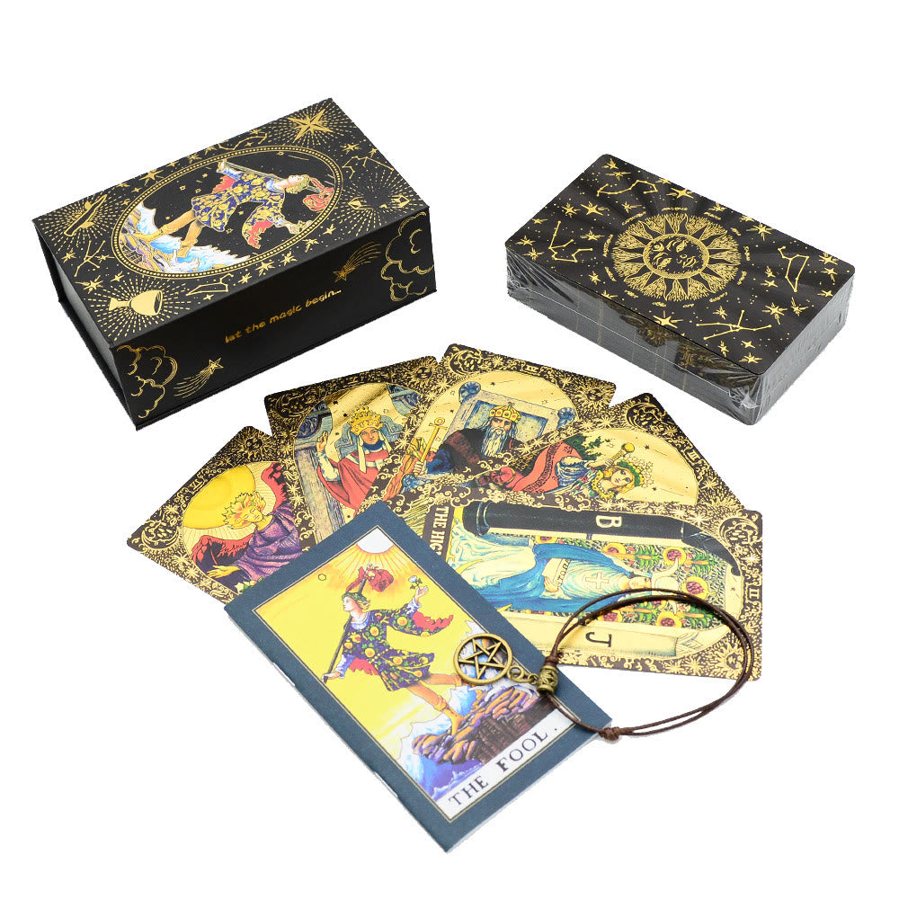 Cartes du jeu de tarot doré Olivenorma Black Gold Waite Foil
