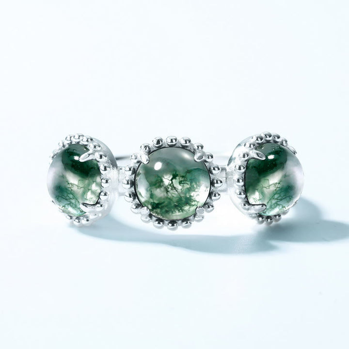 Bague ajustable Olivenorma en agate mousse ronde à trois rangées
