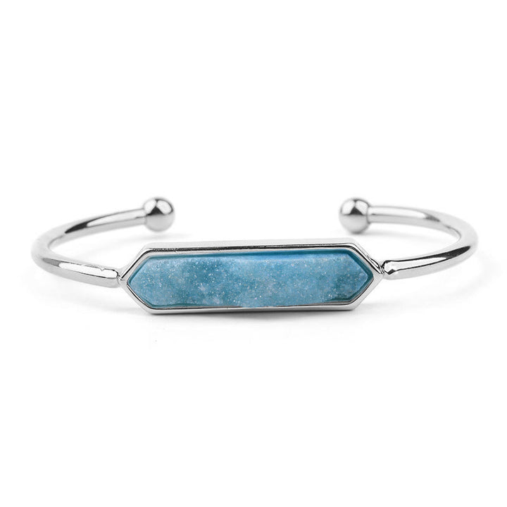 Bracelet manchette en cuivre et métal avec grappe de cristaux naturels Olivenorma