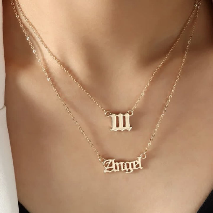 Collier double délicat avec chiffres et anges Olivenorma