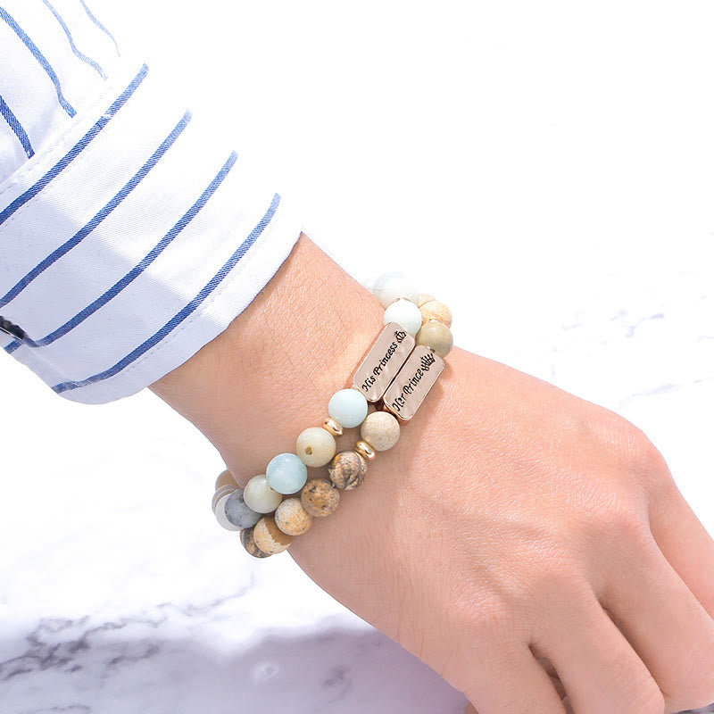 Bracelet gravé en 2 pièces avec pierres précieuses naturelles Olivenorma His Princess Her Prince