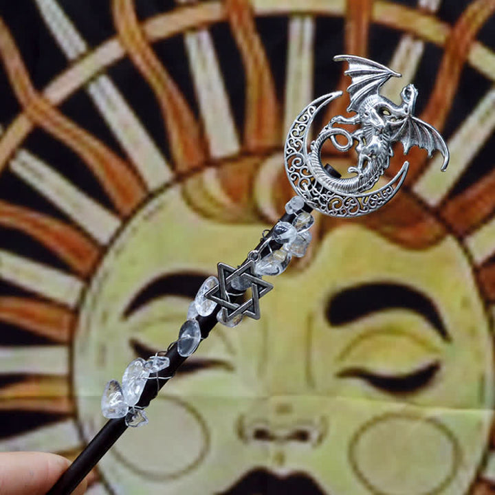 Baguettes de cristal en forme de lune féerique naturelle Olivenorma avec plumes