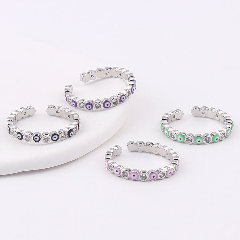 Bague ajustable en zircon blanc avec mauvais œil coloré Olivenorma