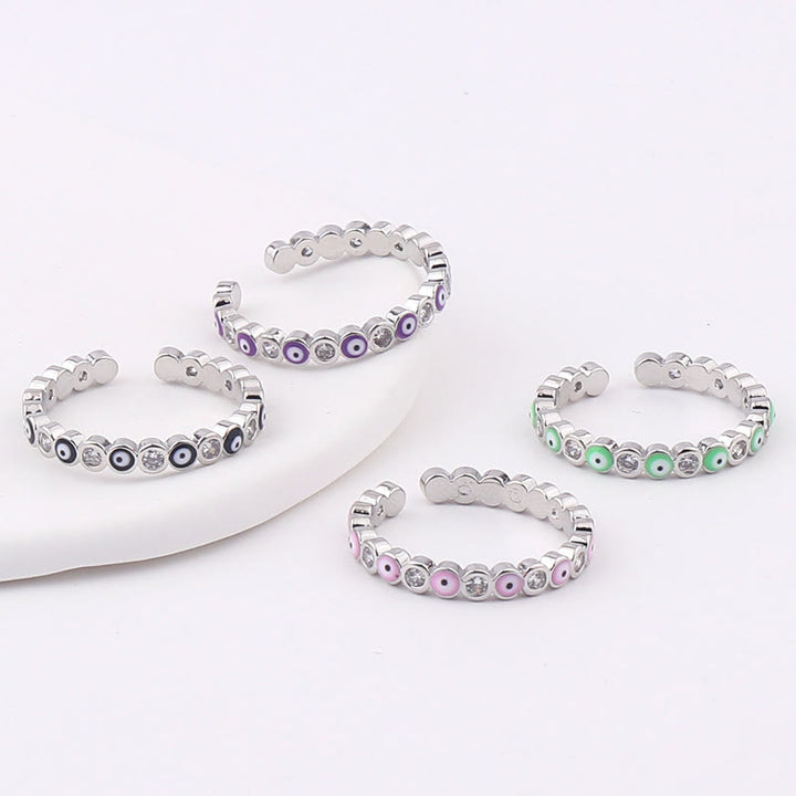 Bague ajustable en zircon blanc avec mauvais œil coloré Olivenorma