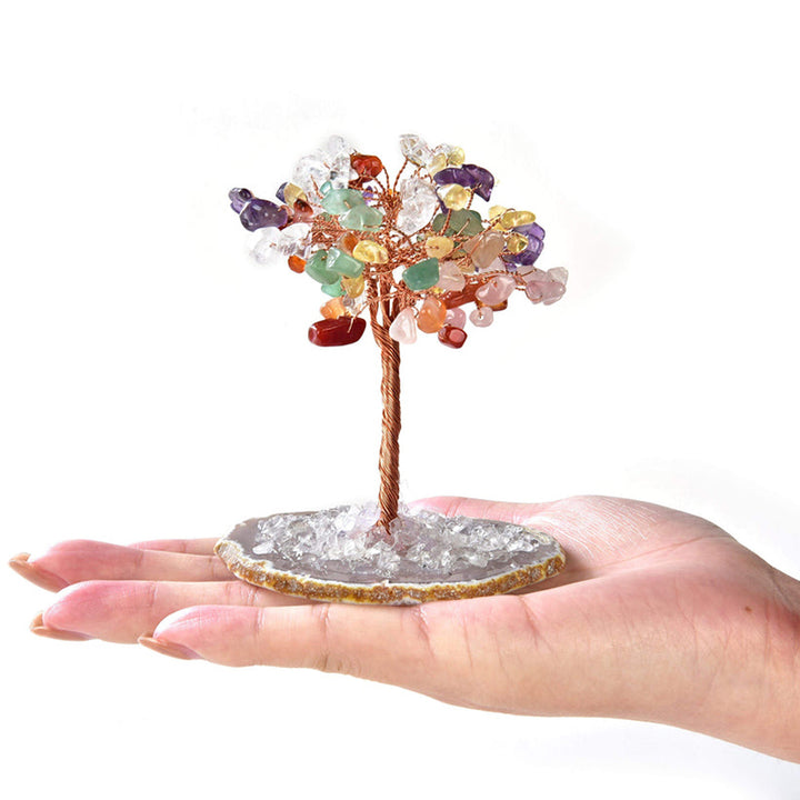 Arbre Feng Shui en pierres précieuses naturelles multicolores Olivenorma avec base en agate
