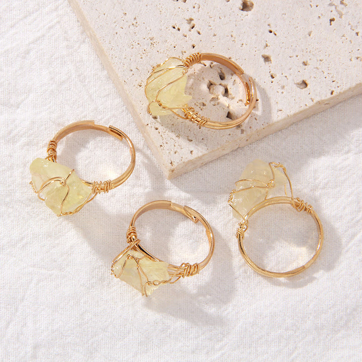Bague en pierre précieuse naturelle irrégulière enroulée en fil de fer brut Olivenorma