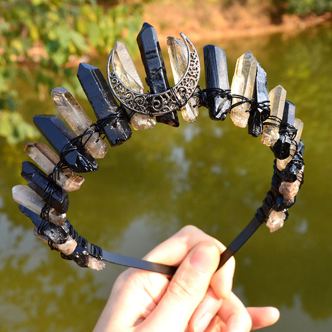 Couronne de cristal en forme de serre-tête en obsidienne de quartz transparent Olivenorma