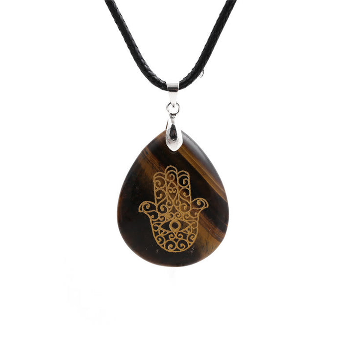 Collier pendentif Hamsa en cristal naturel en forme de goutte Olivenorma