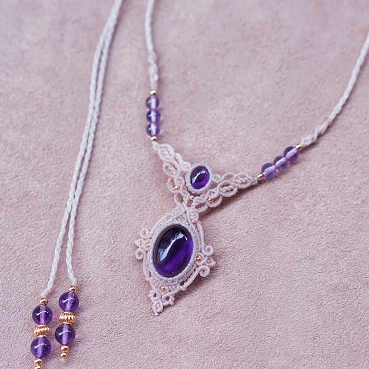 Collier et bracelet gardien tissé à la main en améthyste et charoïte Olivenorma