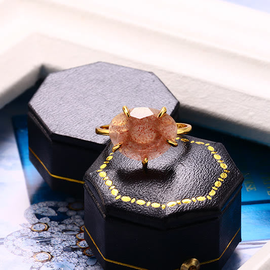 Bague à cinq griffes en quartz fraise naturel Olivenorma